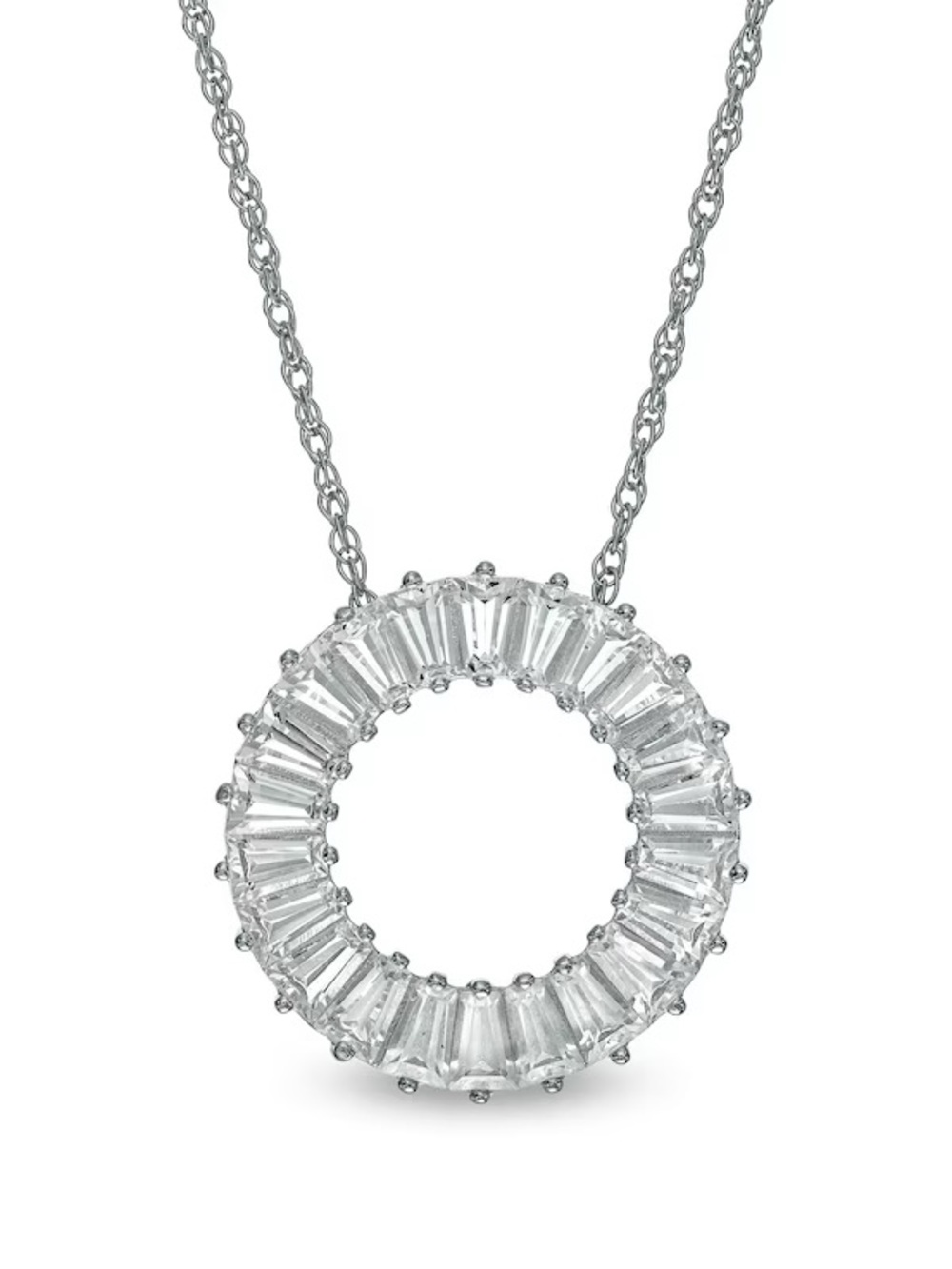 Baguette White Lab-Created Sapphire Circle Pendant in Sterling Silver